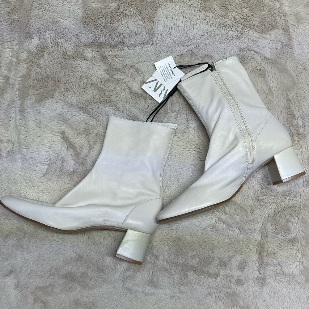 ZARA White Leather Booties